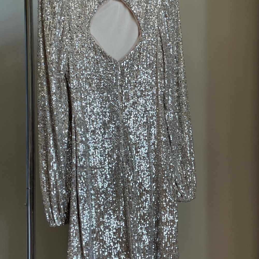 Aqua sequin long sleeve dress Sz. 4 - Picture 3 of 15